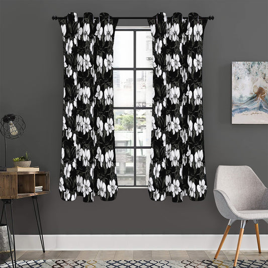 Black And White Cattleya Pattern Print Curtain