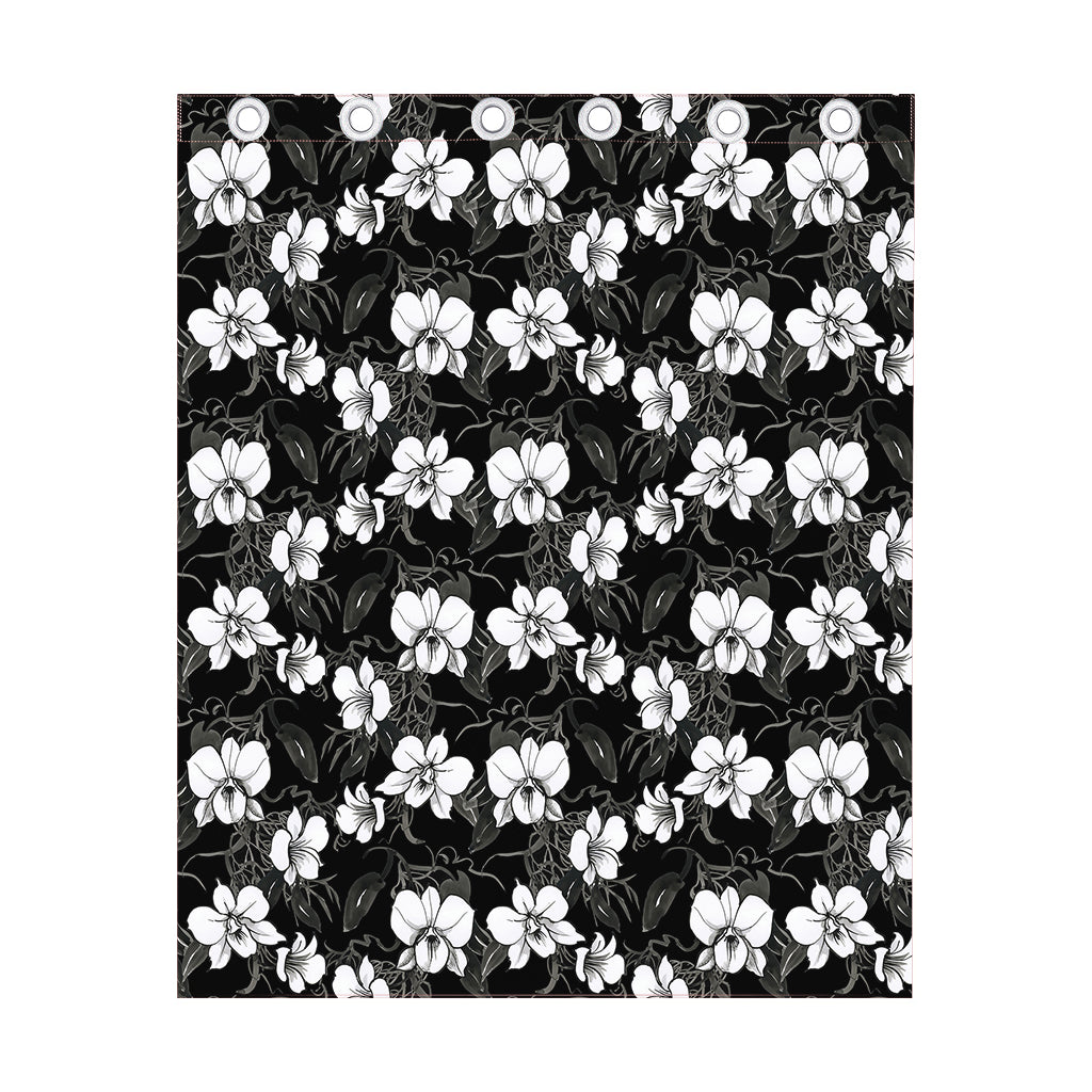 Black And White Cattleya Pattern Print Curtain