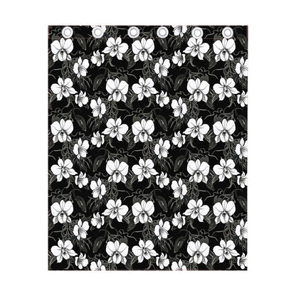 Black And White Cattleya Pattern Print Curtain