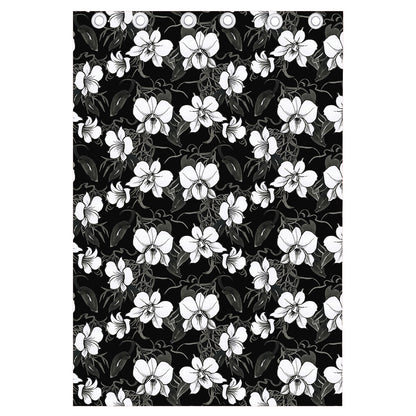 Black And White Cattleya Pattern Print Curtain