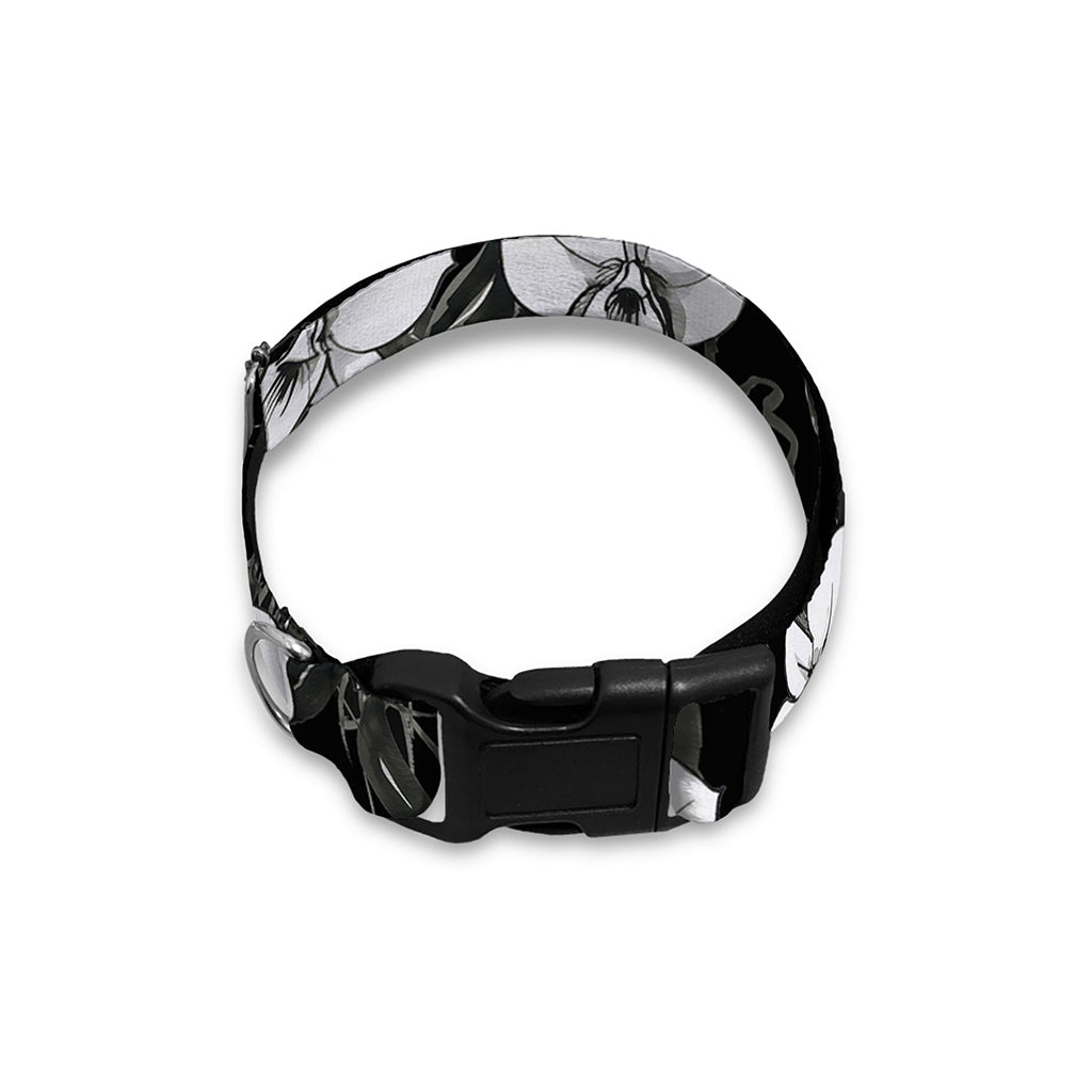 Black And White Cattleya Pattern Print Dog Collar