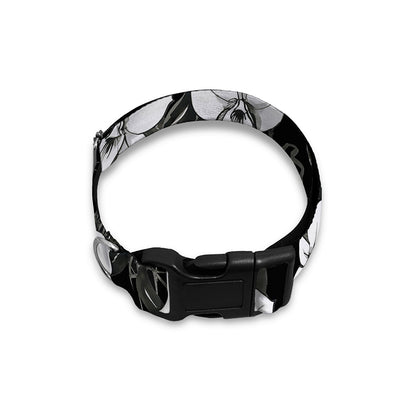 Black And White Cattleya Pattern Print Dog Collar