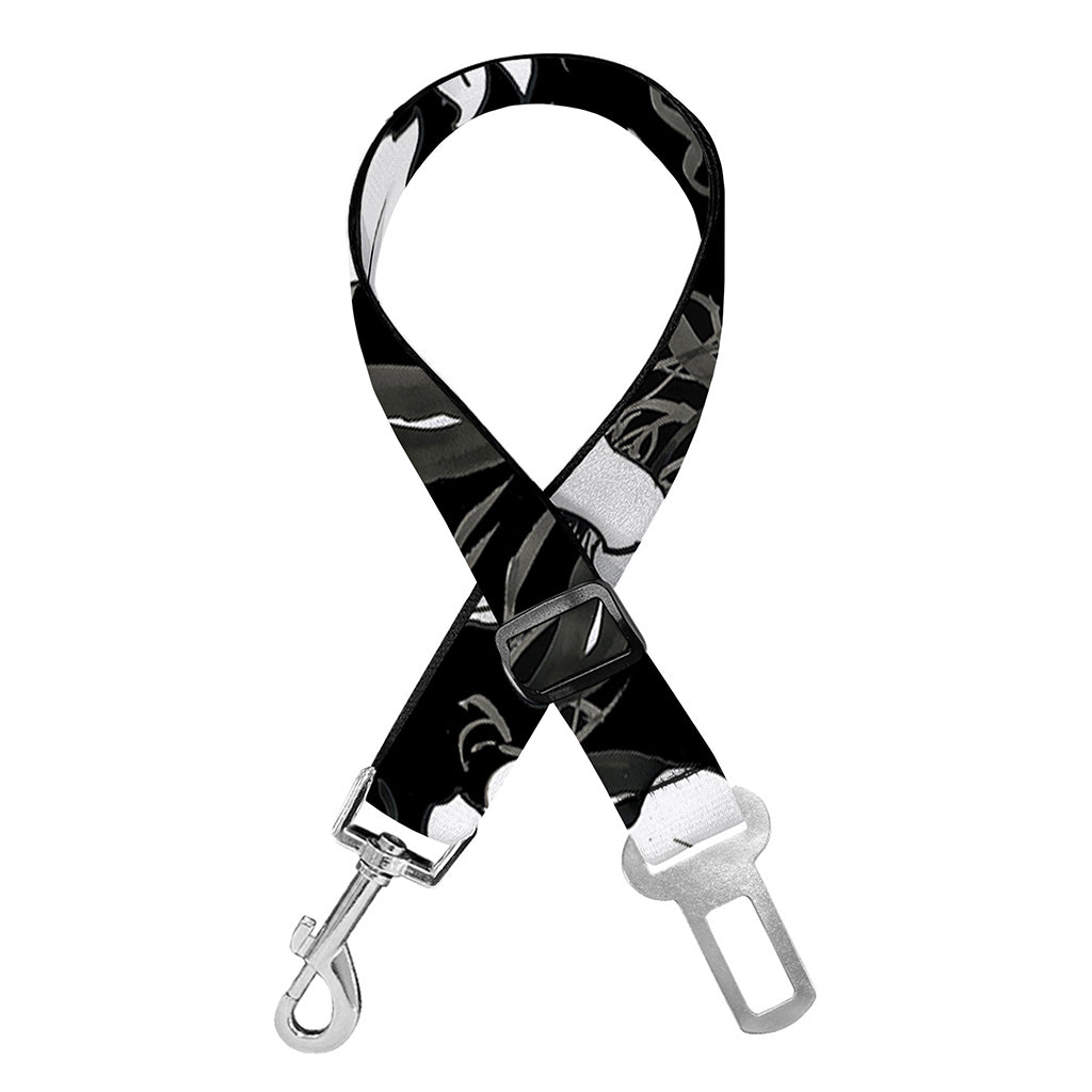 Black And White Cattleya Pattern Print Dog Seat Belt
