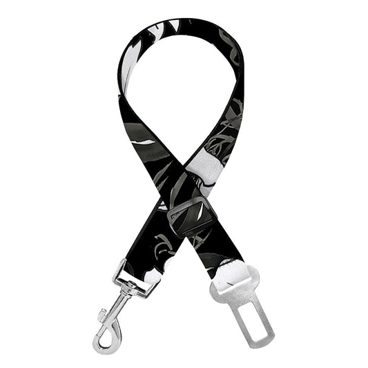 Black And White Cattleya Pattern Print Dog Seat Belt