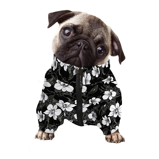 Black And White Cattleya Pattern Print Dog Zip Up Jacket