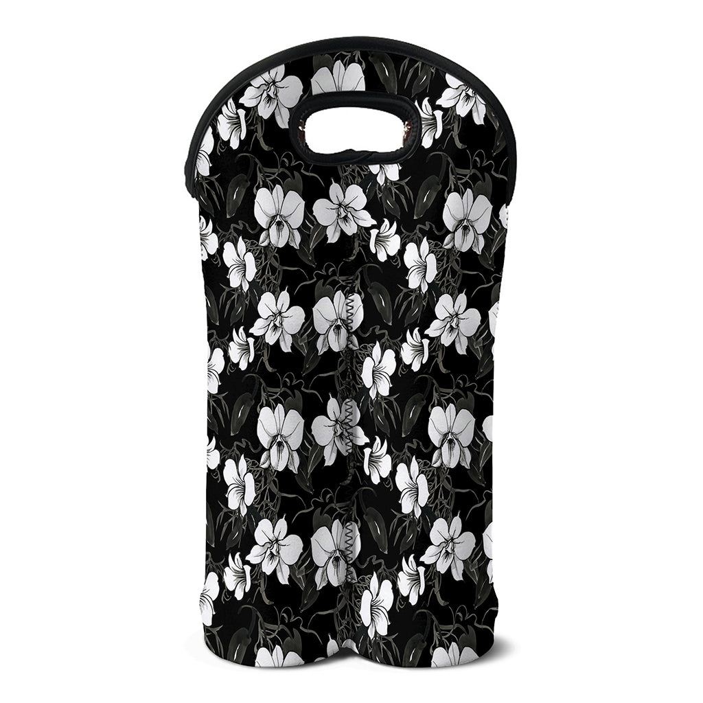 Black And White Cattleya Pattern Print Double Neoprene Wine Tote
