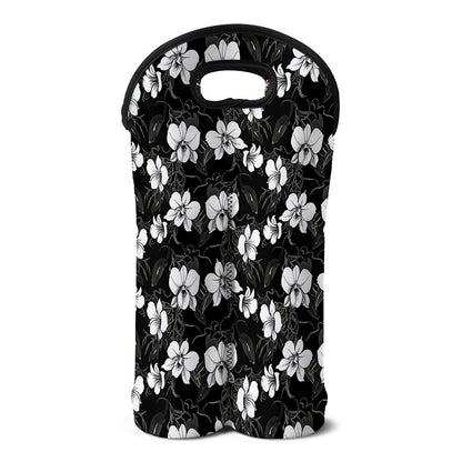 Black And White Cattleya Pattern Print Double Neoprene Wine Tote