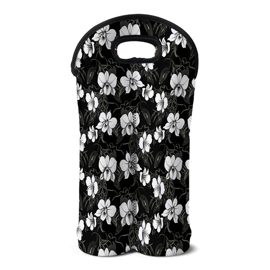 Black And White Cattleya Pattern Print Double Neoprene Wine Tote