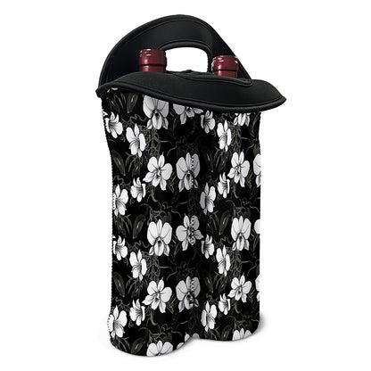 Black And White Cattleya Pattern Print Double Neoprene Wine Tote