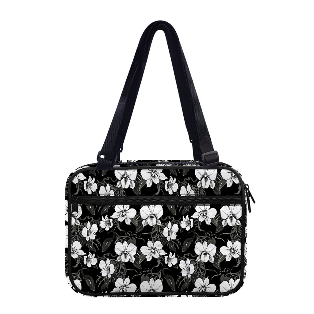 Black And White Cattleya Pattern Print Double Strap Bible Bag