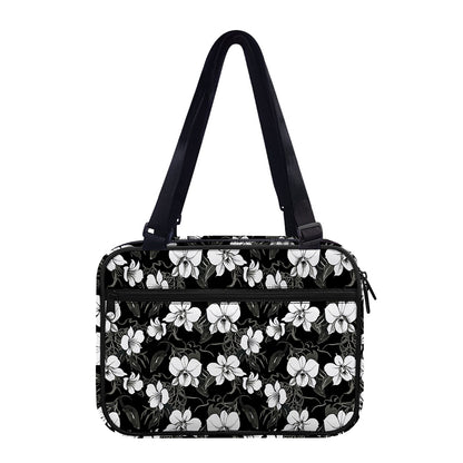 Black And White Cattleya Pattern Print Double Strap Bible Bag