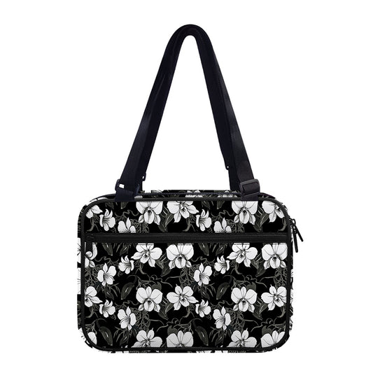 Black And White Cattleya Pattern Print Double Strap Bible Bag
