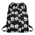 Black And White Cattleya Pattern Print Drawstring Backpack