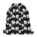 Black And White Cattleya Pattern Print Drawstring Bag
