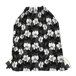 Black And White Cattleya Pattern Print Drawstring Bag