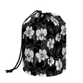 Black And White Cattleya Pattern Print Drawstring Makeup Bag