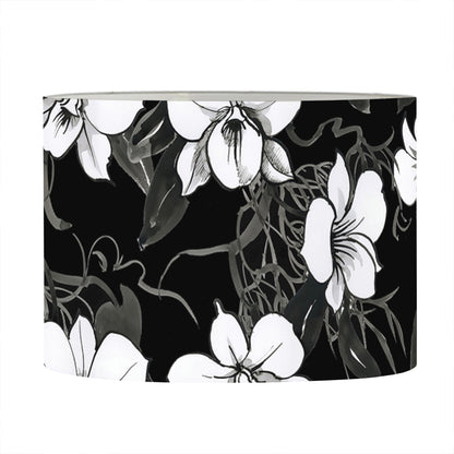 Black And White Cattleya Pattern Print Drum Lamp Shade