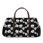 Black And White Cattleya Pattern Print Duffle Bag