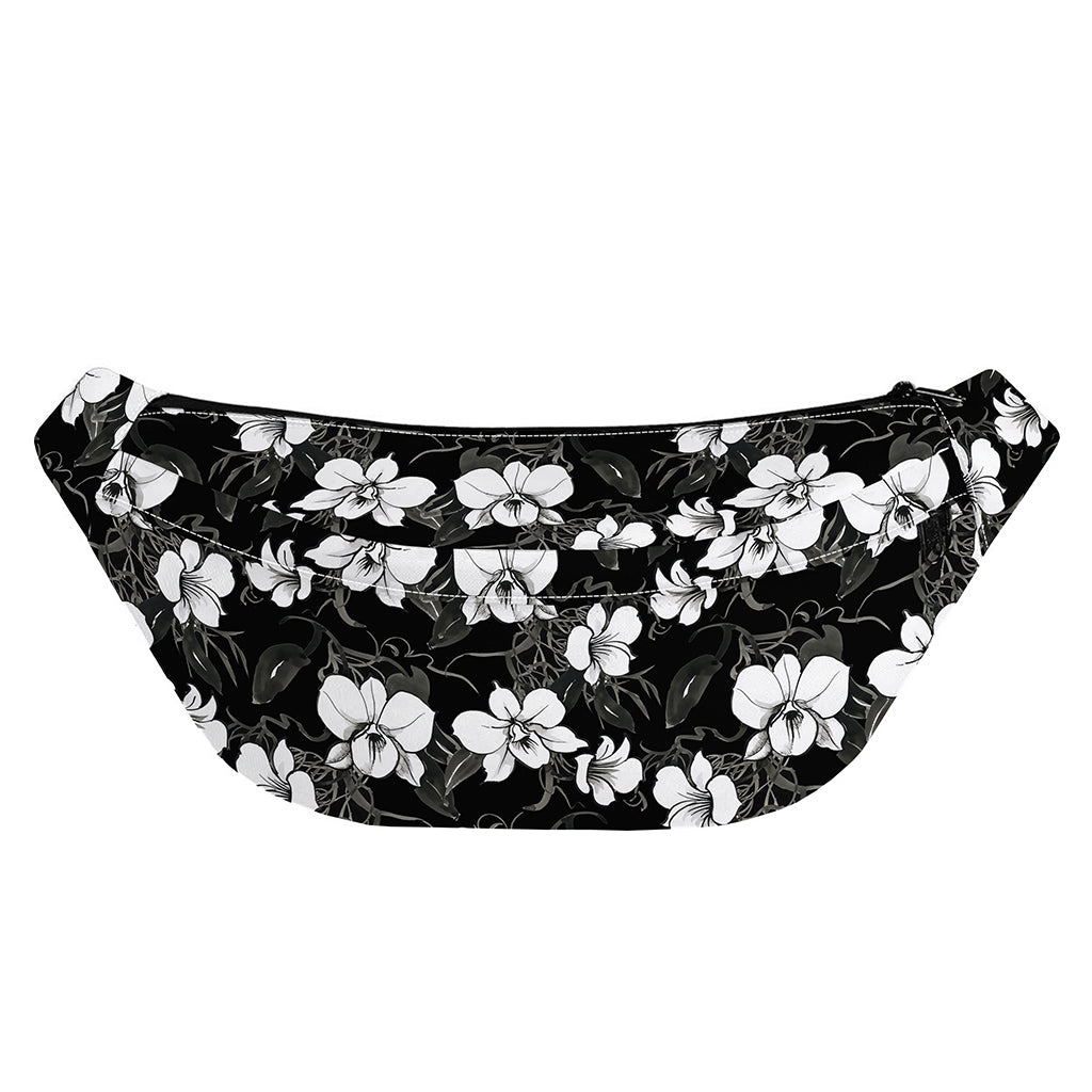 Black And White Cattleya Pattern Print Fanny Pack