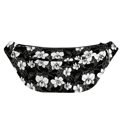 Black And White Cattleya Pattern Print Fanny Pack