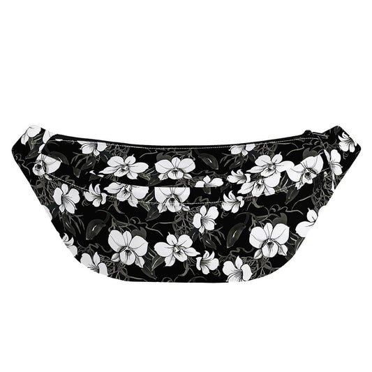 Black And White Cattleya Pattern Print Fanny Pack
