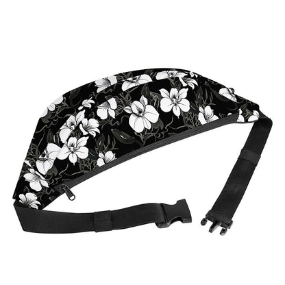 Black And White Cattleya Pattern Print Fanny Pack