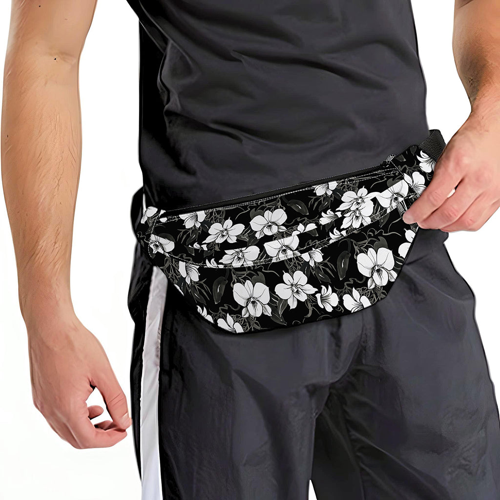 Black And White Cattleya Pattern Print Fanny Pack