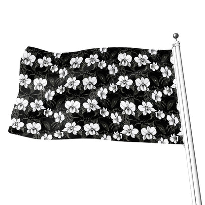 Black And White Cattleya Pattern Print Flag
