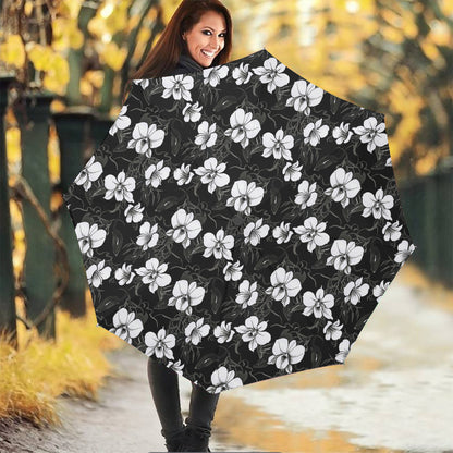 Black And White Cattleya Pattern Print Foldable Umbrella