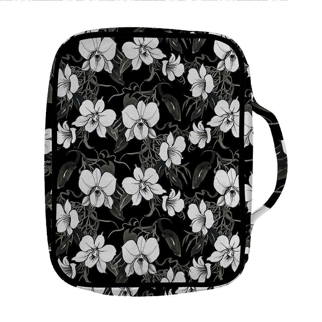 Black And White Cattleya Pattern Print Front Pocket Bible Bag