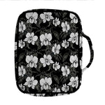 Black And White Cattleya Pattern Print Front Pocket Bible Bag