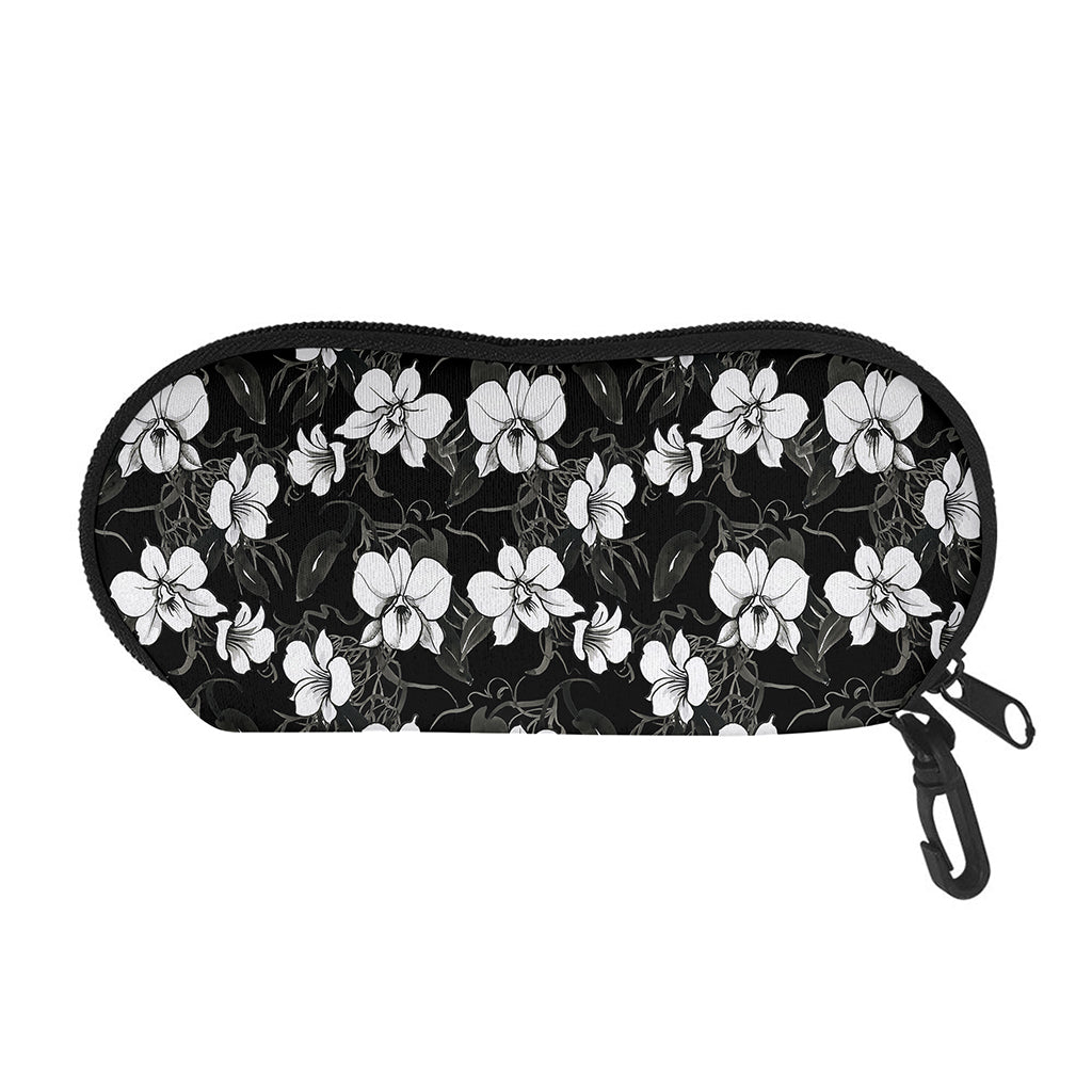 Black And White Cattleya Pattern Print Glasses Case