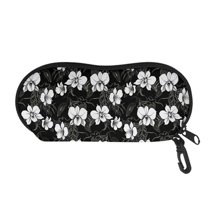 Black And White Cattleya Pattern Print Glasses Case