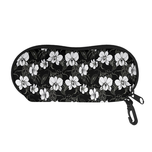 Black And White Cattleya Pattern Print Glasses Case