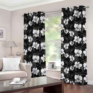 Black And White Cattleya Pattern Print Grommet Curtains