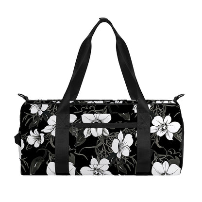 Black And White Cattleya Pattern Print Gym Bag