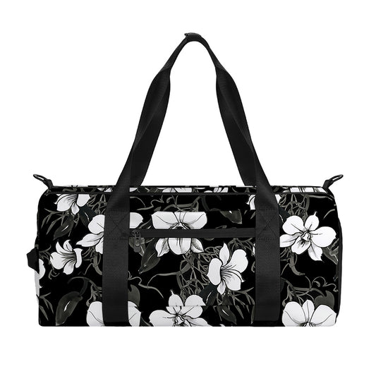 Black And White Cattleya Pattern Print Gym Bag
