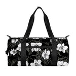 Black And White Cattleya Pattern Print Gym Bag