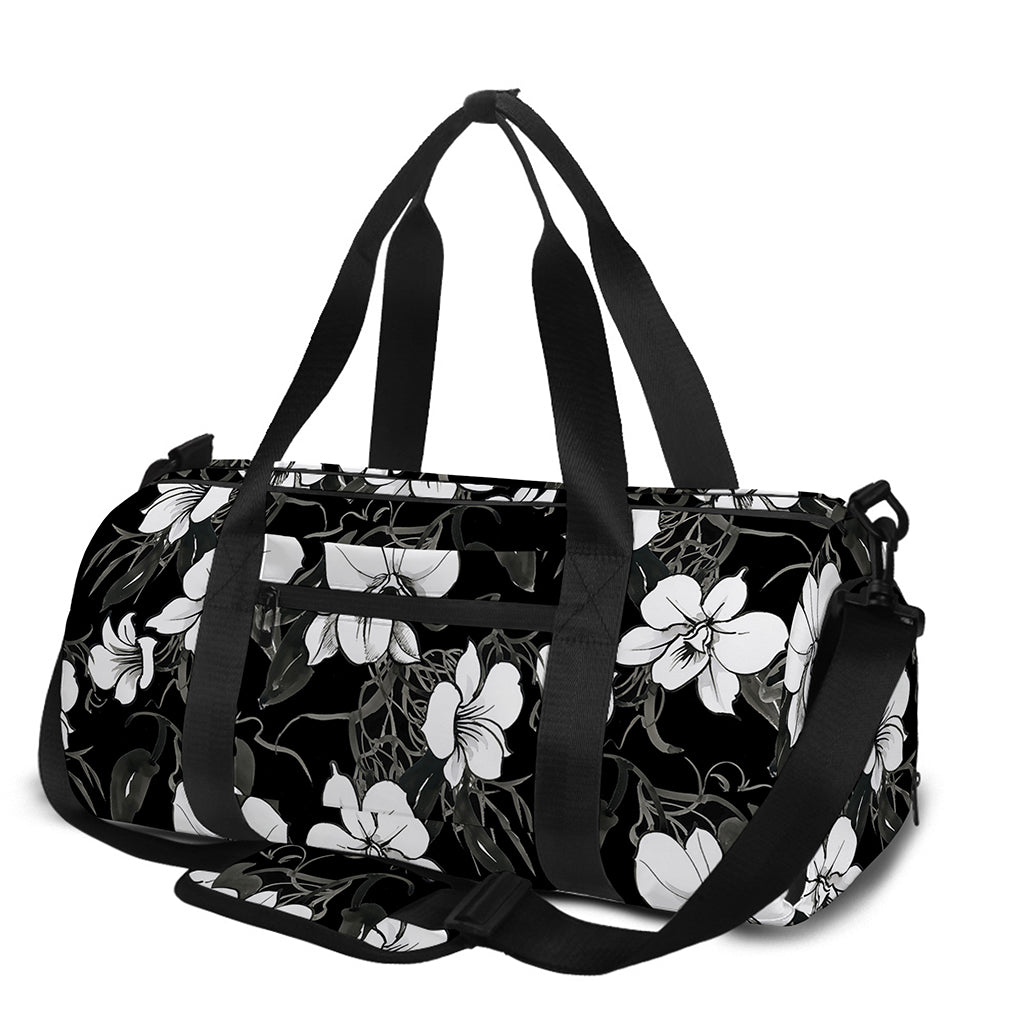 Black And White Cattleya Pattern Print Gym Bag