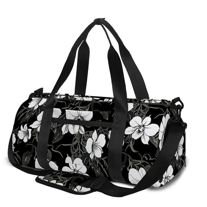 Black And White Cattleya Pattern Print Gym Bag