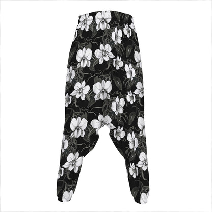Black And White Cattleya Pattern Print Hammer Pants