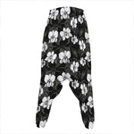 Black And White Cattleya Pattern Print Hammer Pants