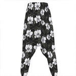Black And White Cattleya Pattern Print Hammer Pants