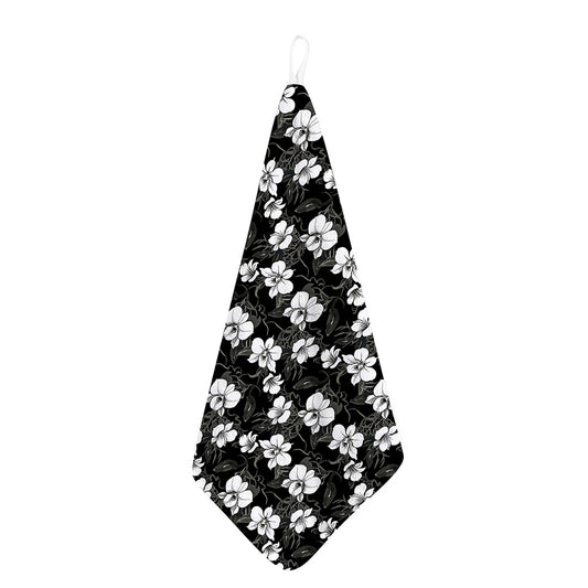 Black And White Cattleya Pattern Print Hand Towel