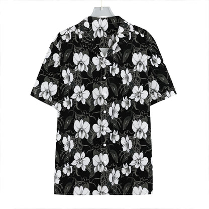 Black And White Cattleya Pattern Print Hawaiian Shirt