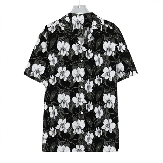 Black And White Cattleya Pattern Print Hawaiian Shirt