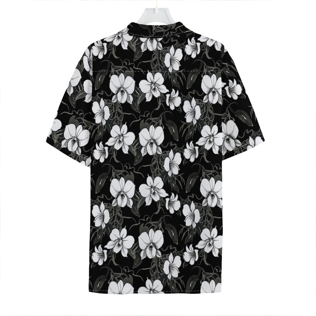 Black And White Cattleya Pattern Print Hawaiian Shirt