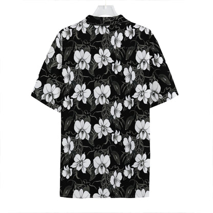 Black And White Cattleya Pattern Print Hawaiian Shirt
