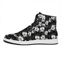 Black And White Cattleya Pattern Print High Top Leather Sneakers
