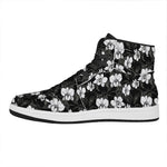 Black And White Cattleya Pattern Print High Top Leather Sneakers